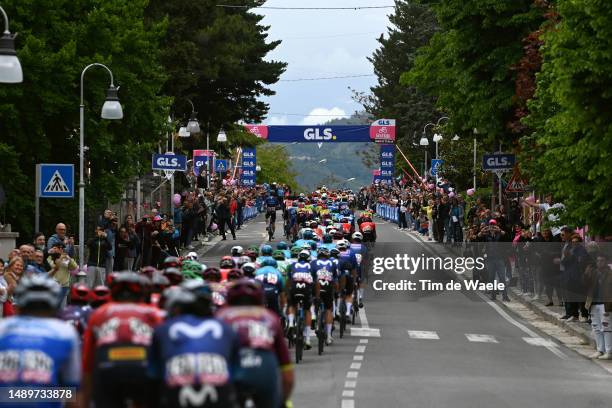 General view of the peloton passing through the intermediated sprint during the 106th Giro d'Italia 2023, Stage 8 a 207km stage from Terni to...