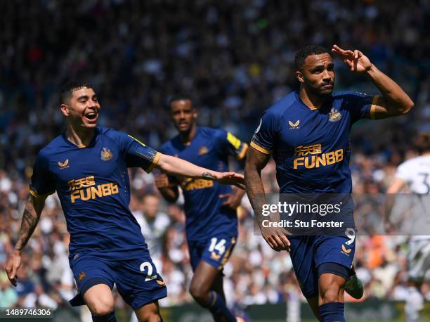 Callum Wilson of Newcastle United celebrates after scoring the team's second goal during the Premier League match between Leeds United and Newcastle...