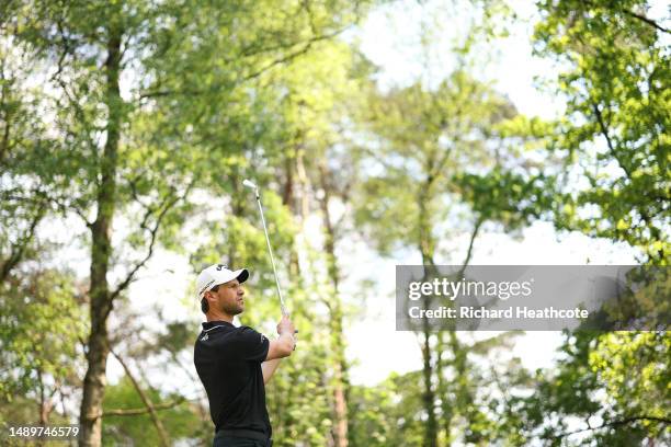 Thomas Detry of Belgium tee's off at the 4th during Day Three of the Soudal Open at Rinkven International Golf Club on May 13, 2023 in Belgium.