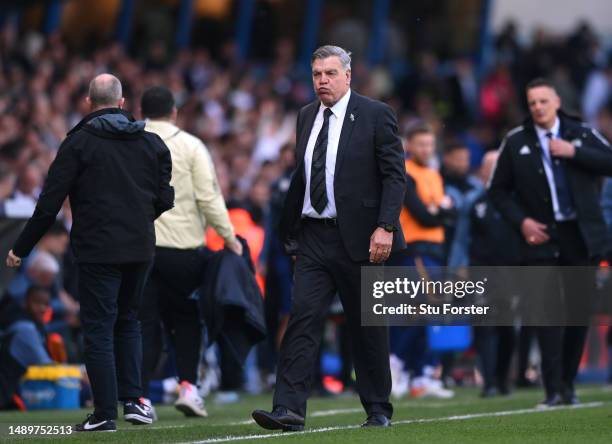 Sam Allardyce, Manager of Leeds United, reacts after the draw during the Premier League match between Leeds United and Newcastle United at Elland...