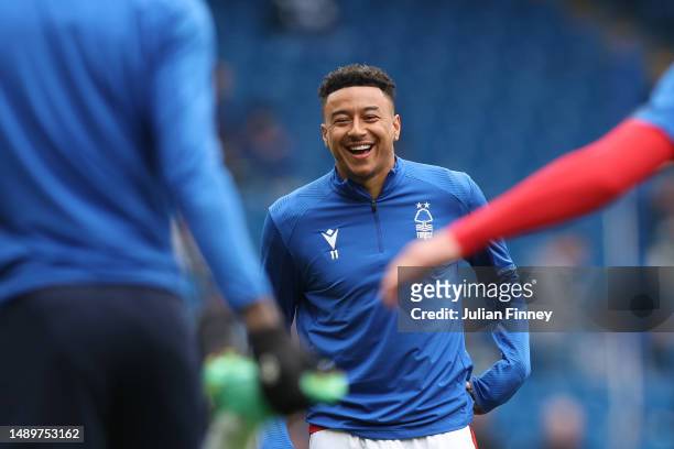Jesse Lingard of Nottingham Forest warms up prior to the Premier League match between Chelsea FC and Nottingham Forest at Stamford Bridge on May 13,...