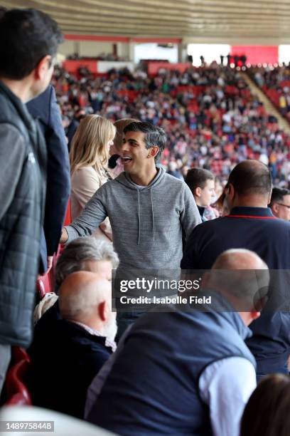 Prime Minister Rishi Sunak in the director's box watching the Premier League match between Southampton FC and Fulham FC at Friends Provident St....