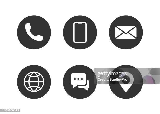 ilustraciones, imágenes clip art, dibujos animados e iconos de stock de iconos de contacto. plantilla de conjunto vectorial de iconos de comunicación - enviar mensaje de ordenador