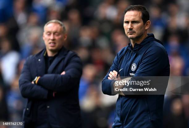 Frank Lampard, Caretaker Manager of Chelsea, looks on during the Premier League match between Chelsea FC and Nottingham Forest at Stamford Bridge on...