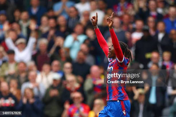 Eberechi Eze of Crystal Palace celebrates after scoring the team's first goal during the Premier League match between Crystal Palace and AFC...