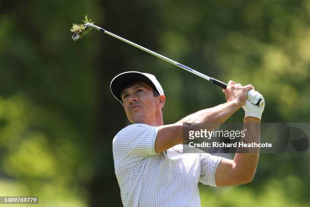Thorbjorn Olesen of Denmark plays into the 3rd green during Day Three of the Soudal Open at Rinkven International Golf Club on May 13, 2023 in...