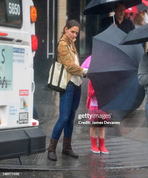 Katie Holmes seen walking in the rain in the Meat Packing District on July 20, 2012 in New York City.