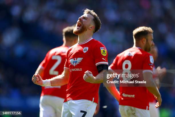 Nicky Cadden of Barnsley celebrates after scoring the team's first goal during the Sky Bet League One Play-Off Semi-Final First Leg match between...