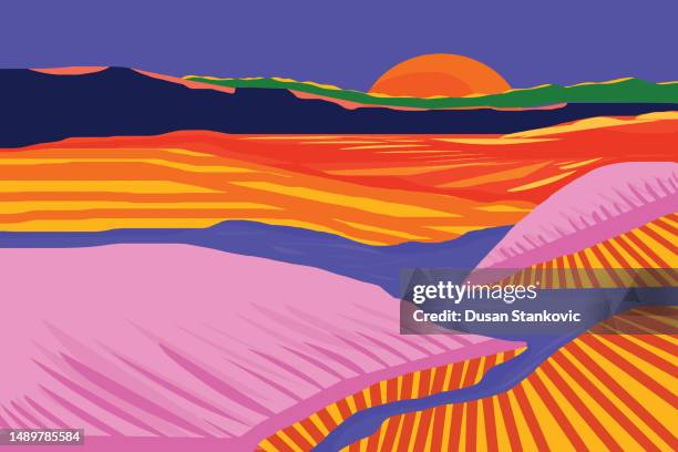 irgendwo gibt es heute einen wunderschönen sonnenuntergang - landschaft künstlerisch stock-grafiken, -clipart, -cartoons und -symbole