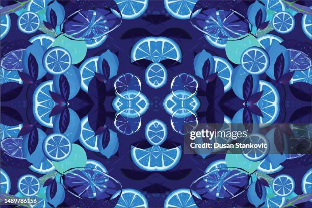 blue orange and lemon pattern - lime background stock illustrations