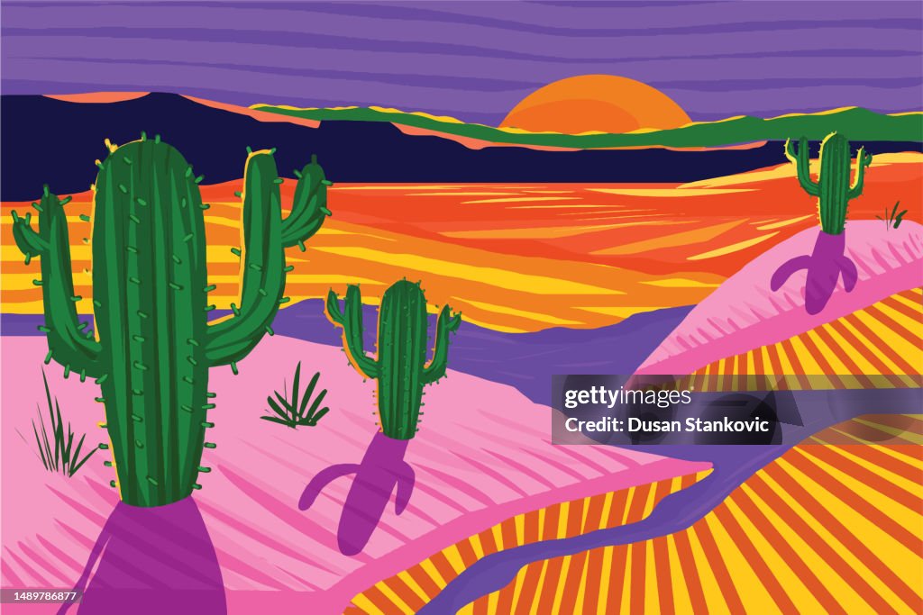 Sunset in the desert far far away