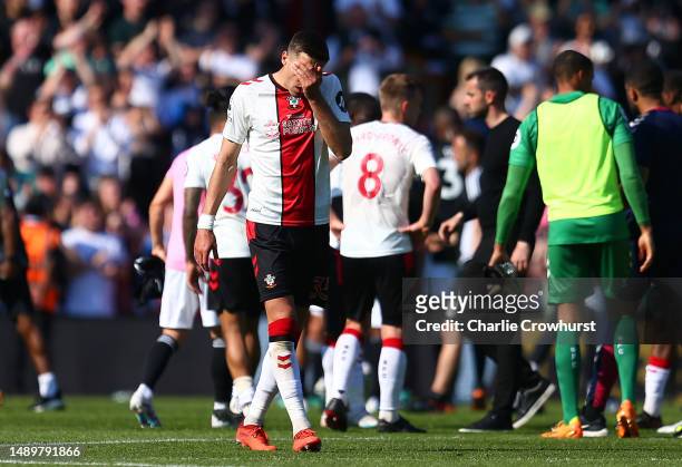 Jan Bednarek of Southampton looks dejected after the Premier League match between Southampton FC and Fulham FC at Friends Provident St. Mary's...