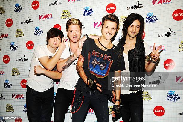 Jamie Follese, Nash Overstreet, Ryan Follese and Ian Keaggy of Hot Chelle Rae attend Band Against Bullying at B.B. King Blues Club & Grill on July...