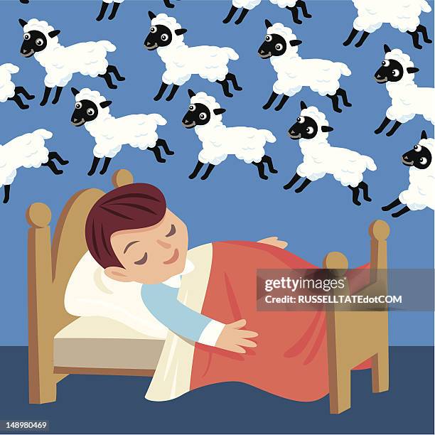 counting sheep - child asleep in bedroom at night stock illustrations