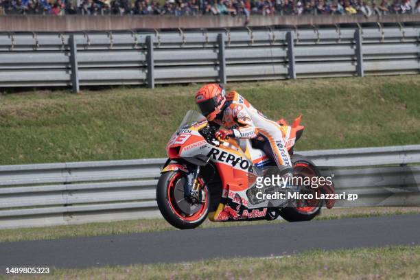 Marc Marquez of Spain and Repsol Honda Team tests the start during the MotoGP free practice during the MotoGP Of France - Qualifying on May 13, 2023...