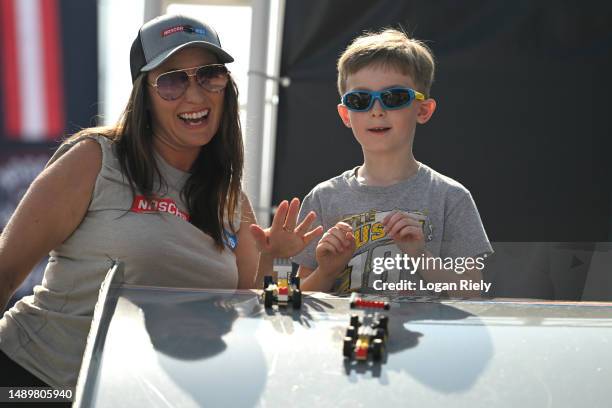Young NASCAR fan participate in activities at the NASCAR Kids Zone on the midway at Darlington Raceway on May 13, 2023 in Darlington, South Carolina.