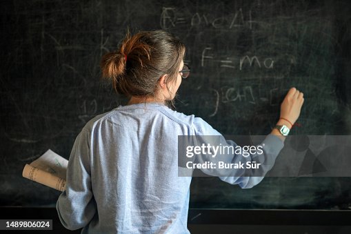 Young Female Student Studying At Blackboard, Education, Back To School, Exam Preparations