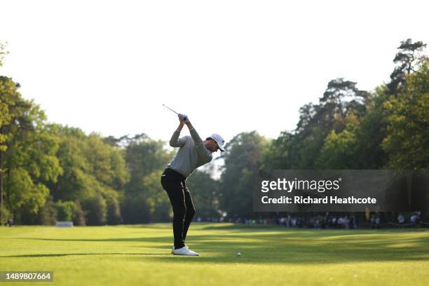 Thomas Detry of Belgium plays into the 17th green during Day Three of the Soudal Open at Rinkven International Golf Club on May 13, 2023 in Belgium.