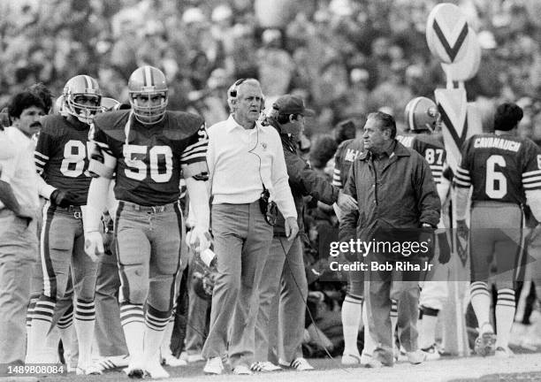 San Francisco Head Coach Bill Walsh on sideline during game action at Super Bowl XIX of Miami Dolphins vs. San Francisco 49ers, January 20, 1985 in...