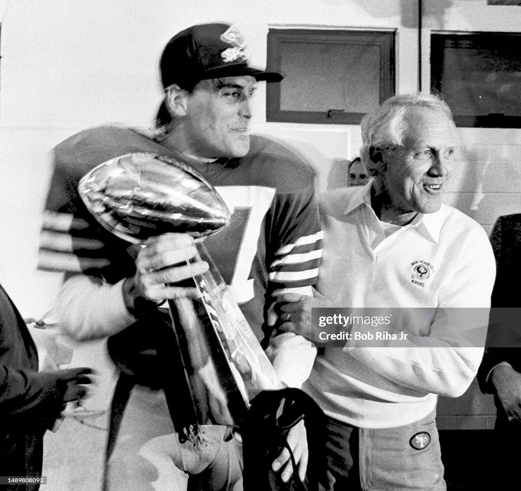 Bill Walsh Celebrates Super Bowl XIX Win