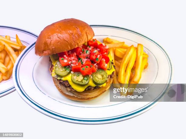 new mexico green chili cheeseburger, food model - cheese burger stock pictures, royalty-free photos & images