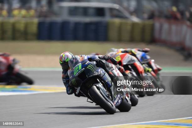 Franco Morbidelli of Italy and Monster Energy Yamaha MotoGP Team leads the field during the MotoGP Of France - Sprint on May 13, 2023 in Le Mans,...