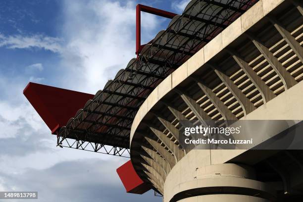 General view outside the stadium prior to the Serie A match between FC Internazionale and US Sassuolo at Stadio Giuseppe Meazza on May 13, 2023 in...