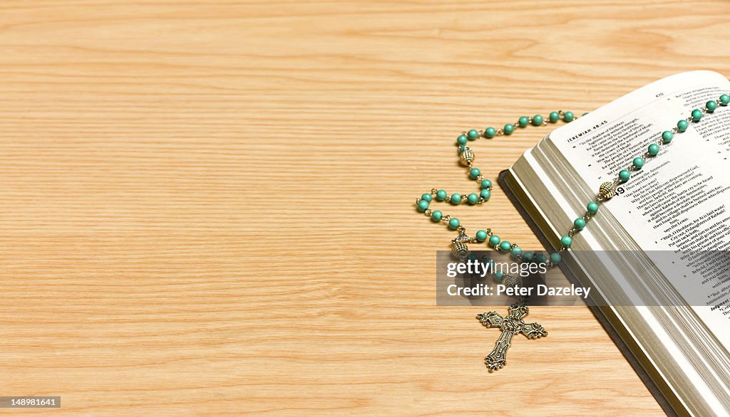 Crucifix on bible, with copy space