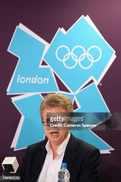 British Olympic Association Chairman, Colin Moynihan talks during a Team Great Britain Leadership media conference at Olympic Park on July 21, 2012...
