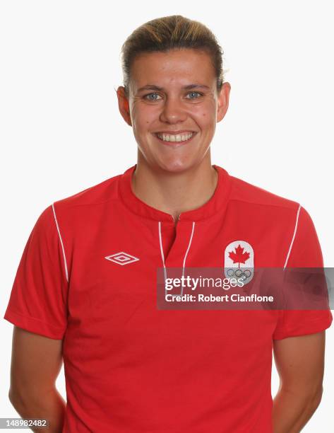 Christine Sinclair of Canada poses during a portrait session on July 21, 2012 in Coventry, England.