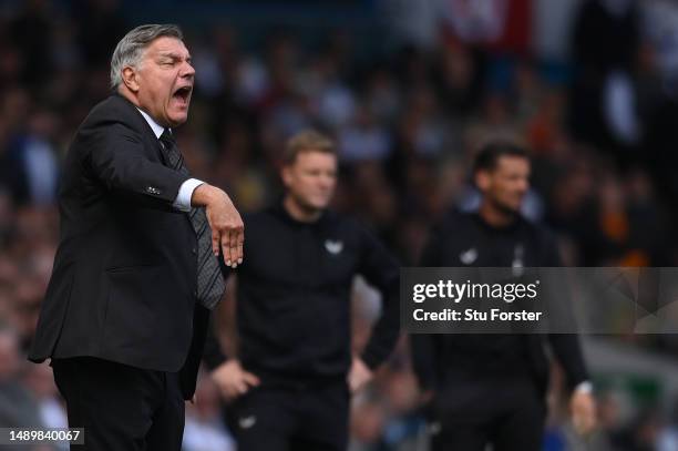 Leeds manager Sam Allardyce reacts on the sidelines during the Premier League match between Leeds United and Newcastle United at Elland Road on May...