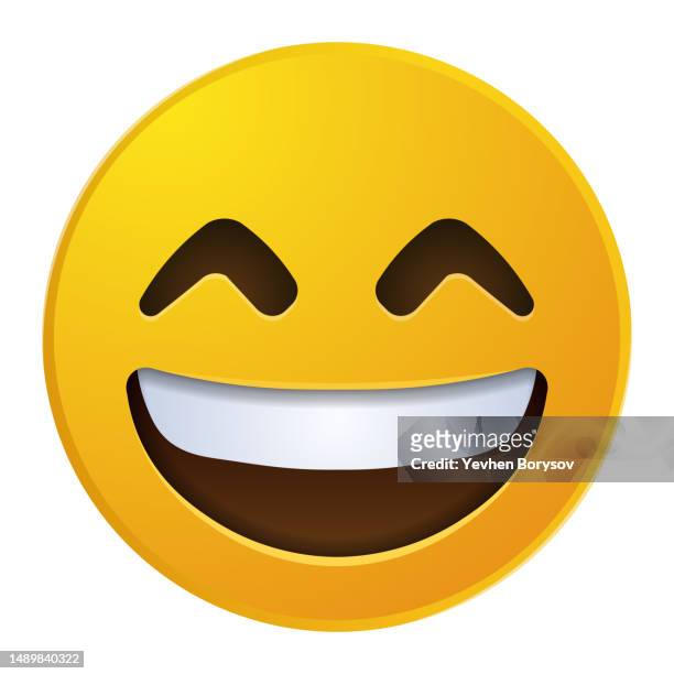 smiling face with open mouth and laughing eyes large size of yellow emoji smile - emojis stock pictures, royalty-free photos & images