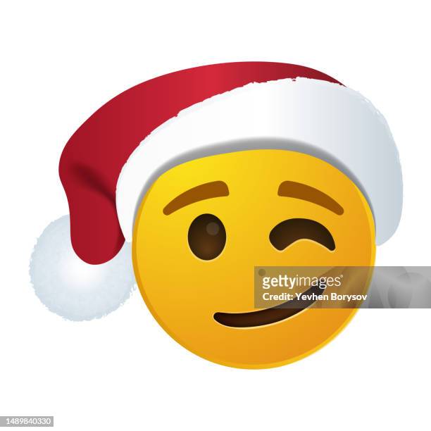 christmas winking face large size of yellow emoji smile - winking fotografías e imágenes de stock