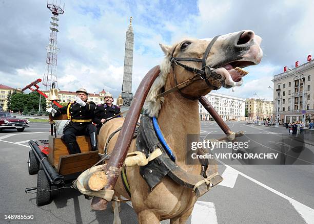 Belarussian emergency ministry servicemen attend a parade in Minsk on July 21 devoted to their professional holiday. AFP PHOTO/ VIKTOR DRACHEV