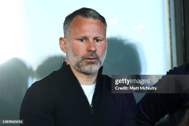 Ryan Giggs, Co-Owner of Salford City looks on during the Sky Bet League Two Play-Off Semi-Final First Leg match between Salford City and Stockport...