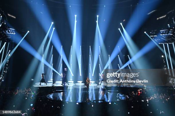 Ukraine Entry TVORCHI performs "Heart of Steel" on stage during The Eurovision Song Contest 2023 Grand Final at M&S Bank Arena on May 13, 2023 in...