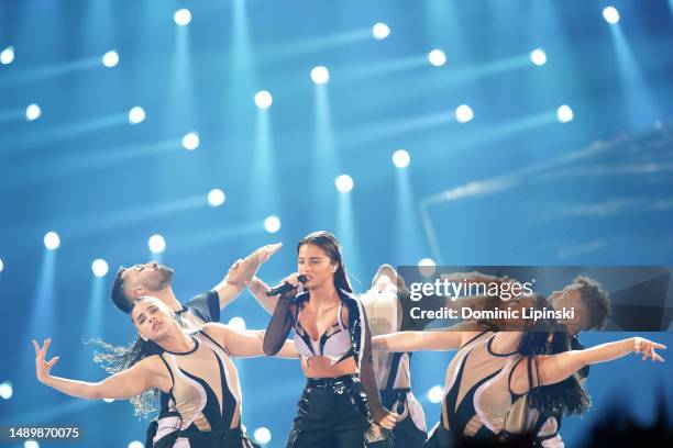 Israel Entry Noa Kirel performs "Unicorn" on stage during The Eurovision Song Contest 2023 Grand Final at M&S Bank Arena on May 13, 2023 in...