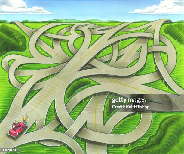 interstate highway road interchange background - flipping a coin stock illustrations