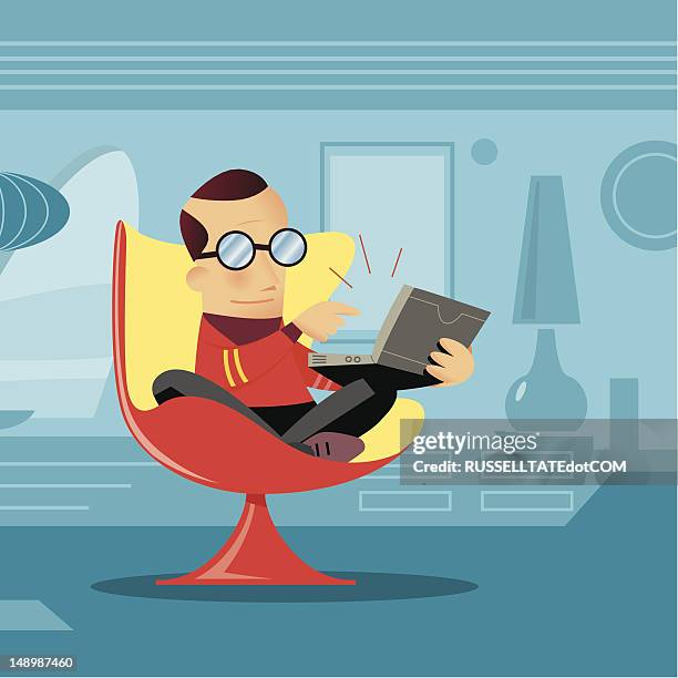 laptop man - at computer thinking stock illustrations