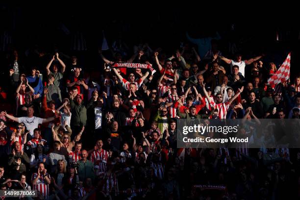 Sunderland fans celebrate victory following the Sky Bet Championship Play-Off Semi-Final First Leg match between Sunderland and Luton Town at Stadium...