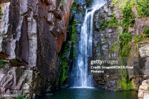 famous and paradisiacal waterfall of veu da noiva (veil of the bride) located in serra do cipo in the state of minas gerais, brazil, brasil - noiva bildbanksfoton och bilder