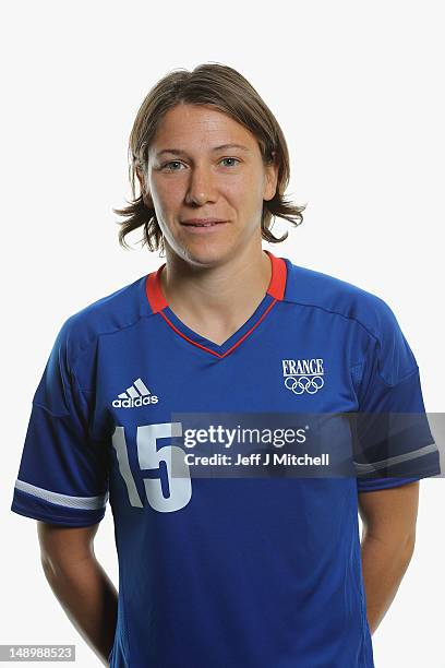 Elise Bussaglia poses during the France Women's official Olympic Football Team portraits on July 21, 2012 in Glasgow, Scotland.