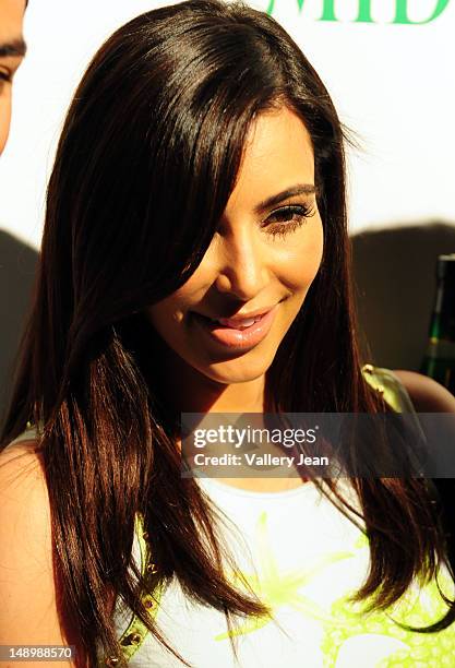 Kim Kardashian arrives to Hosts Midori Beachside Bash at Delano Beach Club on July 20, 2012 in Miami Beach, Florida.