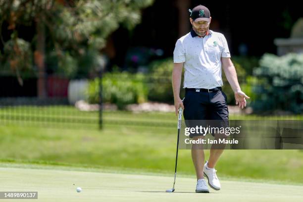 Branden Grace of Stinger GC reacts after missing a putt on the 7th hole during Day Two of the LIV Golf Invitational - Tulsa at Cedar Ridge Country...