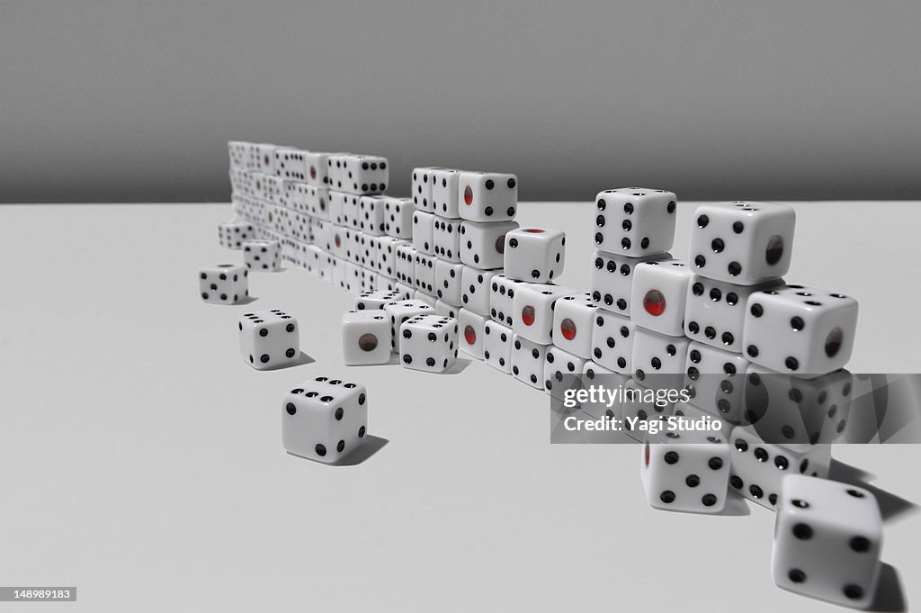 Many dice on white background