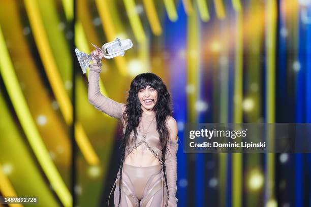 Sweden Entry Loreen wins The Eurovision Song Contest 2023 on stage at the Grand Final at the M&S Bank Arena on May 13, 2023 in Liverpool, England.