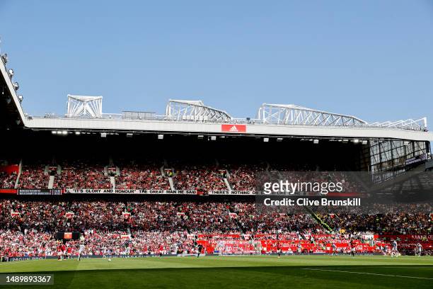 General view inside the stadium during the Premier League match between Manchester United and Wolverhampton Wanderers at Old Trafford on May 13, 2023...