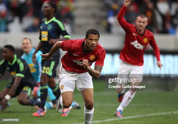 Bebe of Manchester United celebrates scoring during the MTN Football Invitational match between Ajax Cape Town and Manchester United at Cape Town...