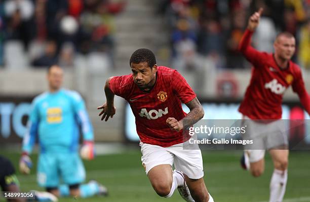 Bebe of Manchester United celebrates scoring during the MTN Football Invitational match between Ajax Cape Town and Manchester United at Cape Town...