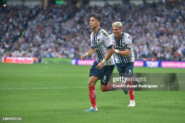 Maximiliano Meza of Monterrey celebrates after scoring the team's second goal during the quarterfinals second leg match between Monterrey and Santos...